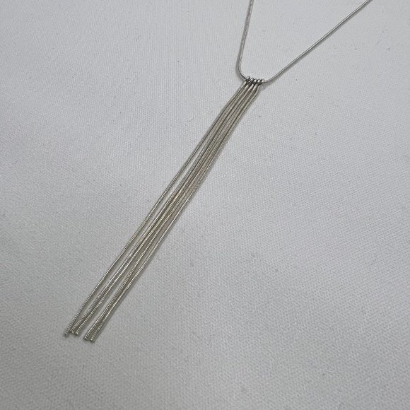 NY Silver Toned 22” Chain Necklace with Chain Dangles. - Picture 2 of 5